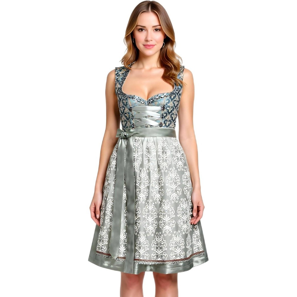 Alte Liebe Dirndl Dress Blue Silver Jacquard Size 42 or 12 US NEW